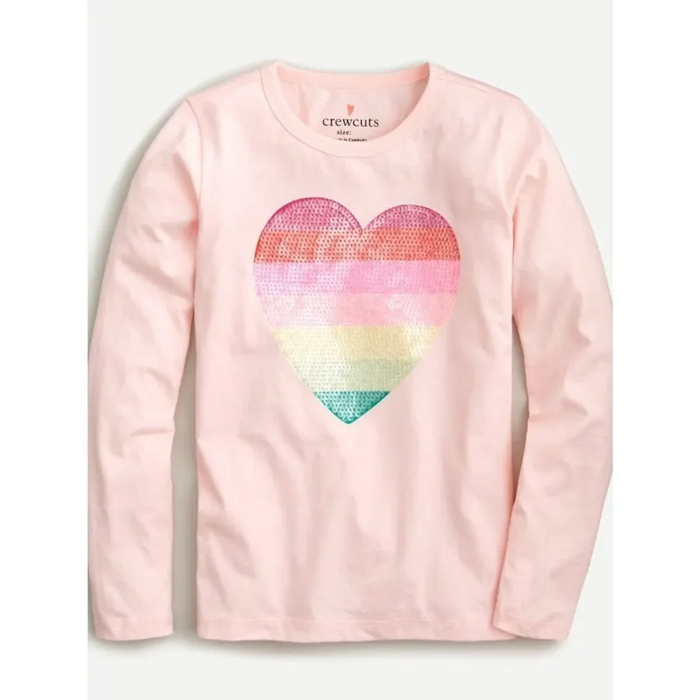 Crewcuts pink long sleeve tee with rainbow sequin heart size 6-7